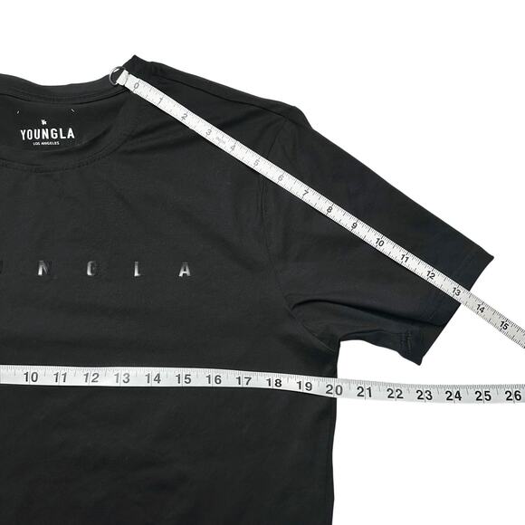 YoungLA | Men | Black Stretch Cotton Minimal Drop Cut Logo Tee | Medium - Picture 5 of 9